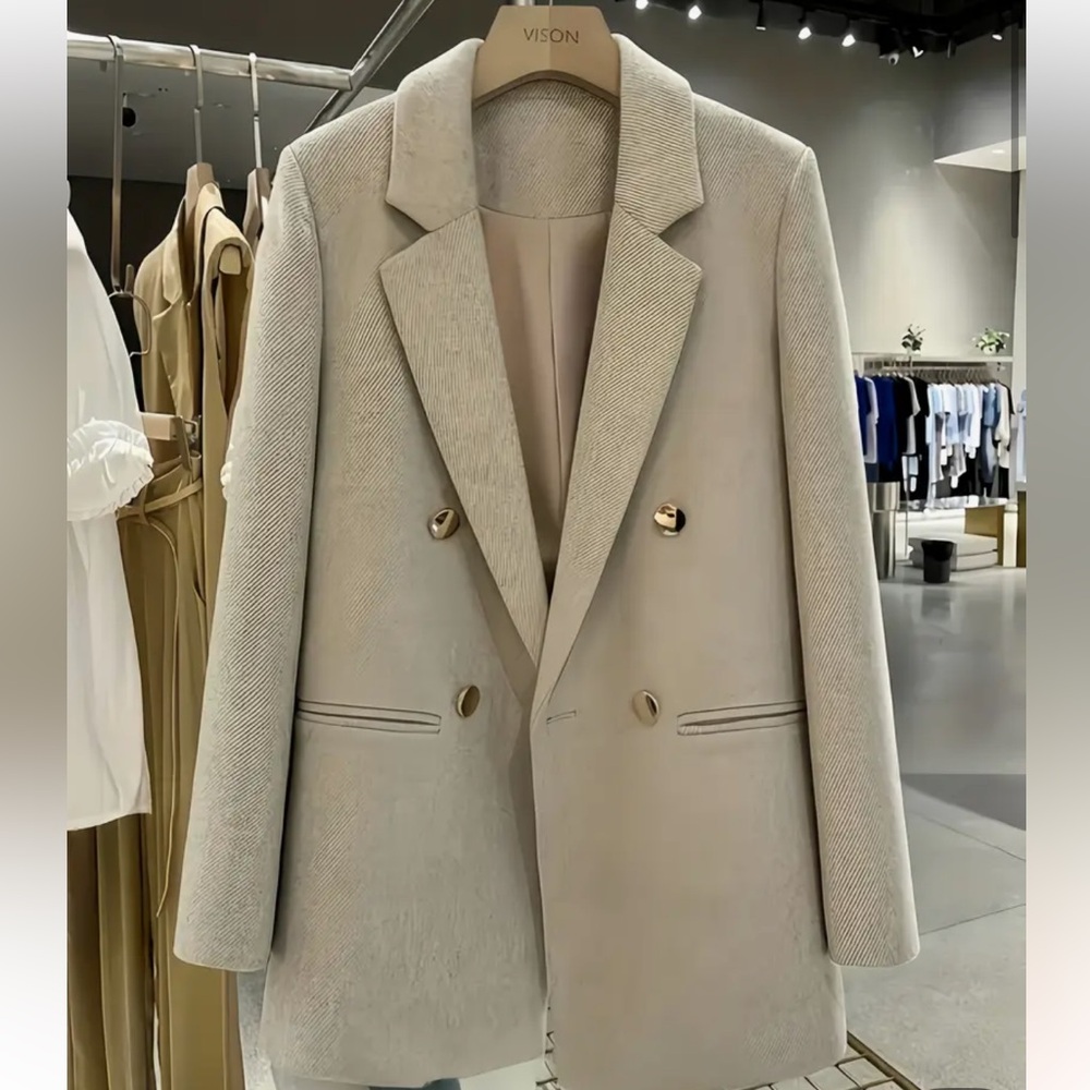 Elegant Cream Double-Breasted Women's Coat